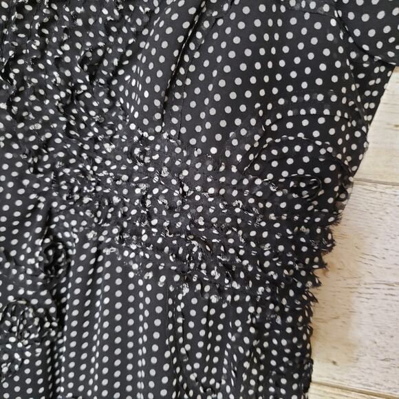 Max Studio Midi Dress Size Small Puff Sleeve Cottage Black White Retro Polka Dot - Picture 5 of 11